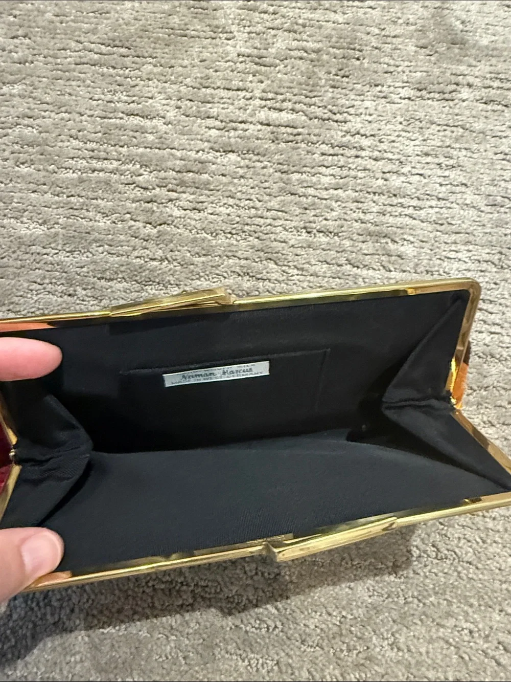 Vintage Neiman Marcus Hand Woven Silk Multicolor Striped Frame Clutch